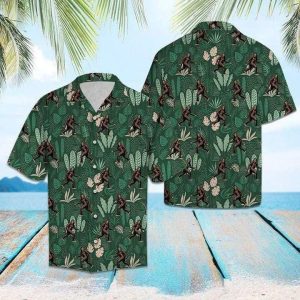 Bigfoot Trendy Hawaiian Shirt Bigfoot Tropical Jungle Palm Pattern Hawaii KLA Shirt