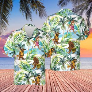 Bigfoot Trendy Hawaiian Shirt, Cute Bigfoot Colorful Background Design Trendy Hawaiian Shirt