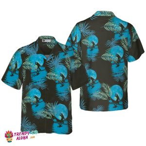 Bigfoot Tropical Blue Moon Bigfoot Hawaiian Shirt, Black And Blue Moonlight Bigfoot Shirt For Men