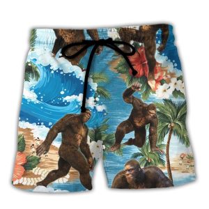Bigfoot Tropical Funny Style Trendy KLA Hawaiian Beach Shorts