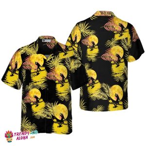 Bigfoot Tropical Yellow Moon Bigfoot Hawaiian Shirt, Black And Yellow Moonlight Bigfoot Shirt For Men
