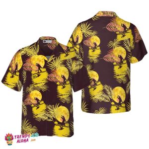 Bigfoot Tropical Yellow Moon Bigfoot Hawaiian Shirt, Purple And Yellow Dancing In The Moonlight Bigfoot Shirt For Men