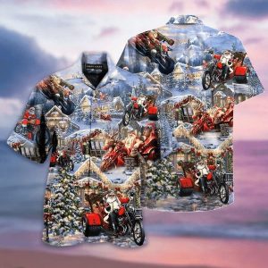 Biker Santa Spreads Holiday Joy Hawaiian Shirt
