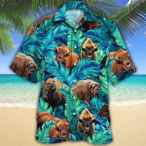 Bison Lovers Trendy Hawaiian Shirt, Animal Cow Trendy Hawaiian Shirt Men, Short Sleeve Hawaiian KLA Shirt