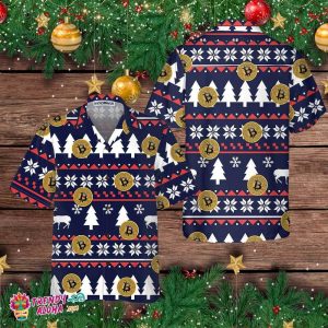 Bitcoin Ugly Christmas Pattern Hawaiian Shirt, Funny Christmas Hawaiian Shirt For Men