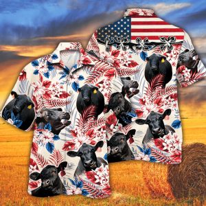 Black Angus Cattle Lovers American Flag Trendy Hawaiian Shirt, Cow Trendy Hawaiian Shirt For Summer Gifts