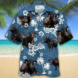 Black Angus Cattle Lovers Blue Tribal Trendy Hawaiian Shirt, Cow Trendy Hawaiian Shirt For Summer Gifts