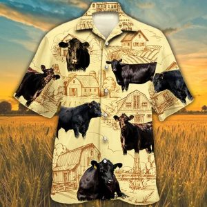 Black Angus Cattle Lovers Farm Trendy Hawaiian Shirt, Farm Cow Short Sleeve Hawaiian KLA Shirt For Men, Women