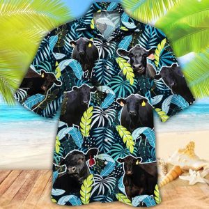 Black Angus Cattle Lovers Jungle Leaves Trendy Hawaiian Shirt, Cow Trendy Hawaiian Shirt For Summer Gifts