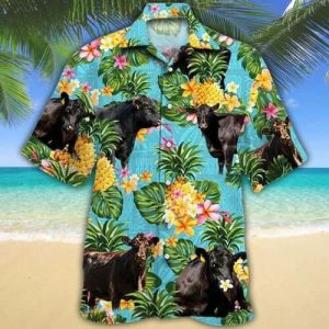 Black Angus Cattle Lovers Pineapple KLA Trendy Hawaiian Shirt, Cow Trendy Hawaiian Shirt For Summer Gifts