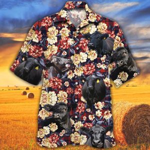 Black Angus Cattle Lovers Red Plaid Pattern Trendy Hawaiian Shirt, Cow Trendy Hawaiian Shirt For Summer Gifts