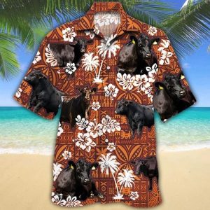 Black Angus Cattle Lovers Red Tribal Trendy Hawaiian Shirt Men, Cow Short Sleeve Hawaiian KLA Shirt