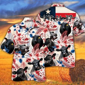 Black Angus Cattle Lovers Texas Flag Trendy Hawaiian Shirt, Cow Trendy Hawaiian Shirt For Summer Gifts