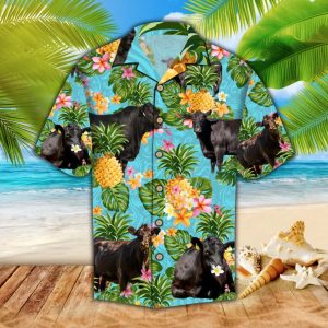 Black Angus Cattle Lovers Tropical Pineapple Trendy Hawaiian Shirt, Cow Trendy Hawaiian Shirt For Summer Gifts