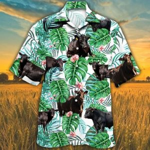 Black Angus Cattle Lovers Tropical Plant Trendy Hawaiian Shirt, Cow Trendy Hawaiian Shirt For Summer Gifts