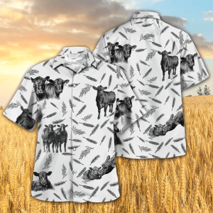 Black Angus Cow Pattern Hawaiian Shirt for Farm Lovers