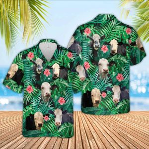 Black Baldy Cow Trendy Hawaiian Shirt, Farmer Trendy Hawaiian Shirts, Summer Tropical Shirts, Gift For Him, Funny Trendy Hawaiian Shirts