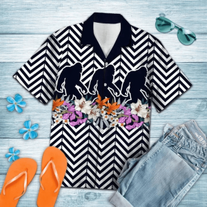 Black Bigfoot Walk On Flower Zigzag Pattern Hawaiian Shirt