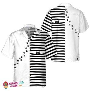 Black Cat Paw Print Hawaiian Shirt, Funny Black Cat Shirt For Adults, Cat Themed Gift For Cat Lovers
