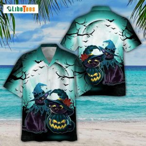 Black Cat Witch Halloween Funny Trendy Hawaiian Shirt, Cat Trendy Hawaiian Shirt Perfect Gifts For Your Loved Ones