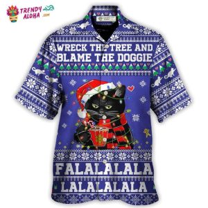 Black Cat Wreck The Tree Christmas Hawaiian Shirt – Trendy KLA
