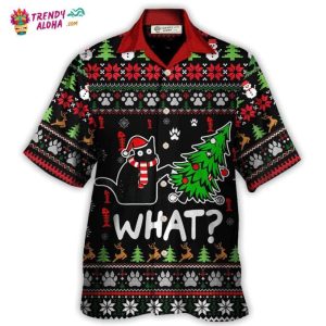 Black Cat Wreck The Tree Funny Ugly Style Christmas Hawaiian Shirt – Trendy KLA
