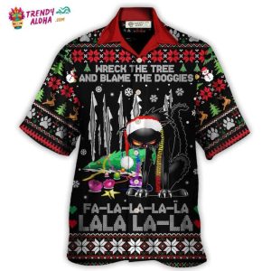 Black Cat Wreck The Tree Light Funny Ugly Style Christmas Hawaiian Shirt – Trendy KLA