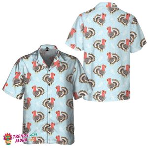 Blue Backdrop Turkey Thanksgiving Men’s Hawaiian Shirt Classic Fun