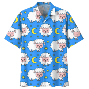 Blue Moon And Sheep Illustration Hawaiian Shirt