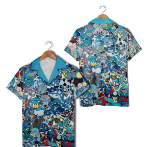 Blue Pokemon Hawaiian Shirt KLA, Anime Button Up KLA Shirt Short Set