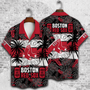 Boston Red Sox Hawaiian Shirt Featuring Palm Trees All Over