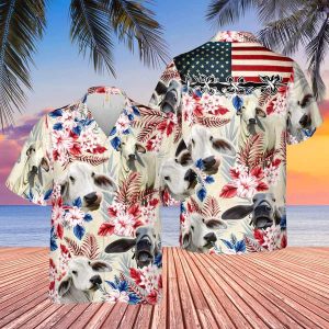 Brahman Cattle American Flag Trendy Hawaiian Shirt, Farm Cow Trendy Hawaiian Shirt For Men And Women