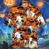 Brahman Cattle Halloween Pumpkin Trendy Hawaiian Shirt, Cow Trendy Hawaiian Shirt For