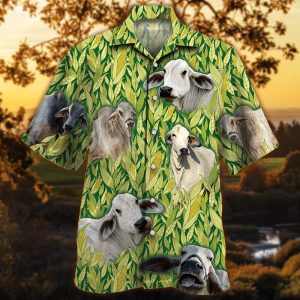 Brahman Cattle Lovers Corn Pattern Trendy Hawaiian Shirt, Cow Trendy Hawaiian Shirt For Summer Gifts
