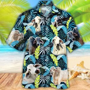 Brahman Cattle Lovers Jungle Leaves Trendy Hawaiian Shirt, Cow Trendy Hawaiian Shirt For Summer Gifts