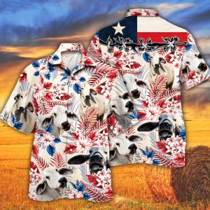 Brahman Cattle Lovers Texas Flag Trendy Hawaiian Shirt, Cow Trendy Hawaiian Shirt For Summer Gifts