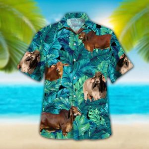 Brahman Cattle Lovers Trendy Hawaiian Shirt, Cow Trendy Hawaiian Shirt Vintage Flower, Short Sleeve Hawaiian KLA Shirt For Men, Women