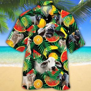Brahman Cattle Lovers Tropical Fruits Trendy Hawaiian Shirt- Cow KLA Shirt, Gift For Cow Lovers