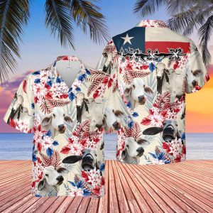 Brahman Cattle Texas Flag Trendy Hawaiian Shirt, Farm Cow Trendy Hawaiian Shirt For Men And Women