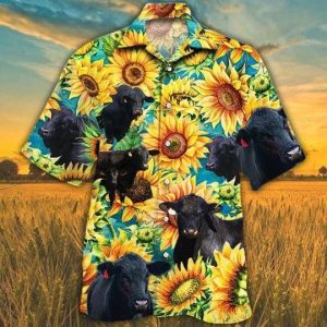 Brangus Cattle Lovers Sunflower Watercolor Trendy Hawaiian Shirt, Cow Trendy Hawaiian Shirts For Men, Women