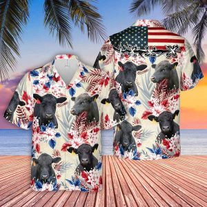 Brangus Pattern Us Flag Trendy Hawaiian Shirt, Farm Cow Trendy Hawaiian Shirt For Men And Women