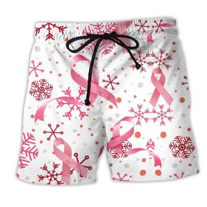 Breast Cancer Pink Ribbon Merry Christmas Trendy KLA Hawaiian Beach Shorts