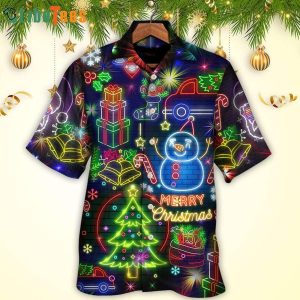Bright Neon Merry Christmas Themed Festive Hawaiian Shirt