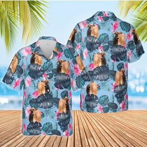 Brown Swiss Blue Hibiscus Trendy Hawaiian Shirt, Farm Cow Trendy Hawaiian Shirt For Men And Women