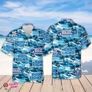 Bud Light Hawaiian Sea Island Pattern Hawaiian Shirt, Summer Beer Hawaiian Shirt