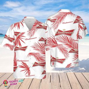 Budweiser Hawaiian Palm Leaves Pattern Shirt, Beer Summer Party Hawaiian Shirt, Budweiser Beer Shirt
