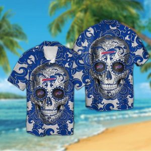 Buffalo Bills Sugarskull Short Sleeve Button Up Tropical Hawaiian Shirt