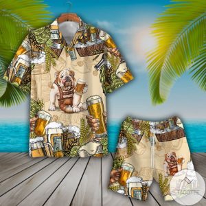 Bulldog Enjoying Beer Hawaiian Shirt Unique Design