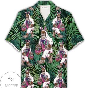 Bunny Bigfoot Carrying Egg Easter Day Hawaiian Shirts