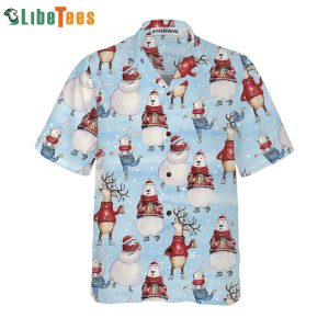 Bunny Snowman Christmas Pattern Hawaiian Shirt Design